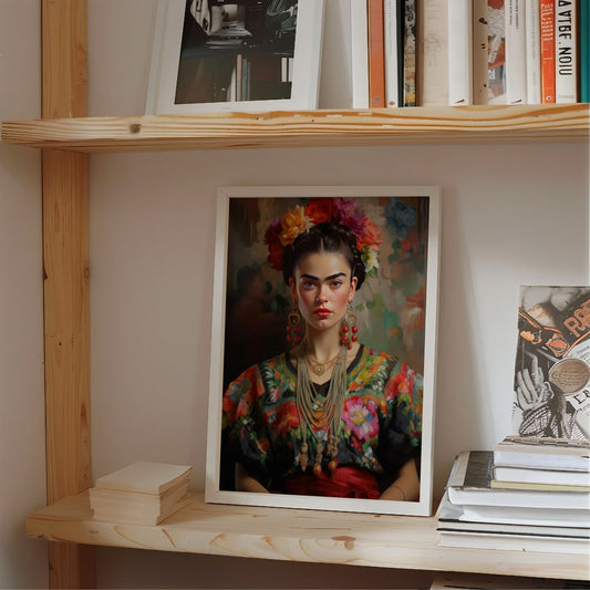 Frida Kahlo Floral Portrait Print - Colorful Wall Art