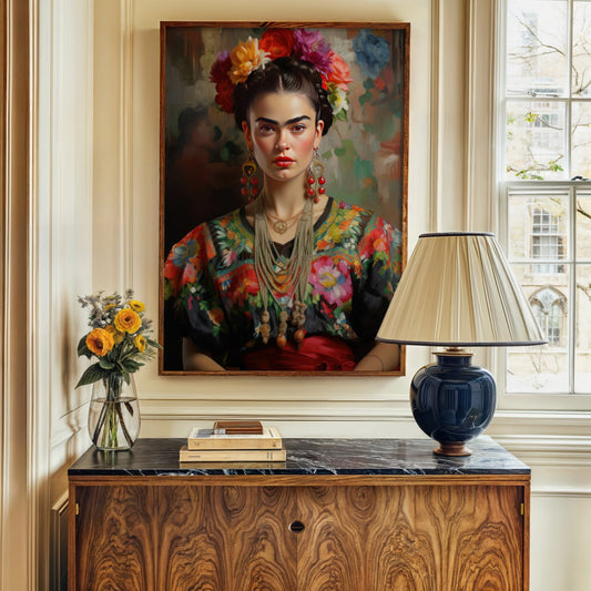 Frida Kahlo Floral Portrait Print - Elegant Mexican Artwork