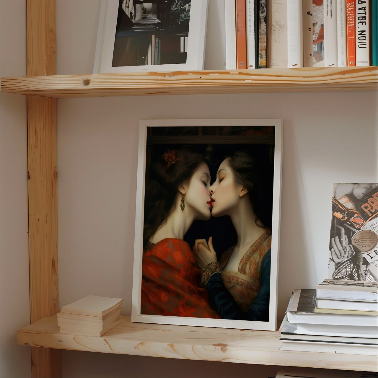 Sapphic Kiss Oil Painting | Classic Lesbian Art