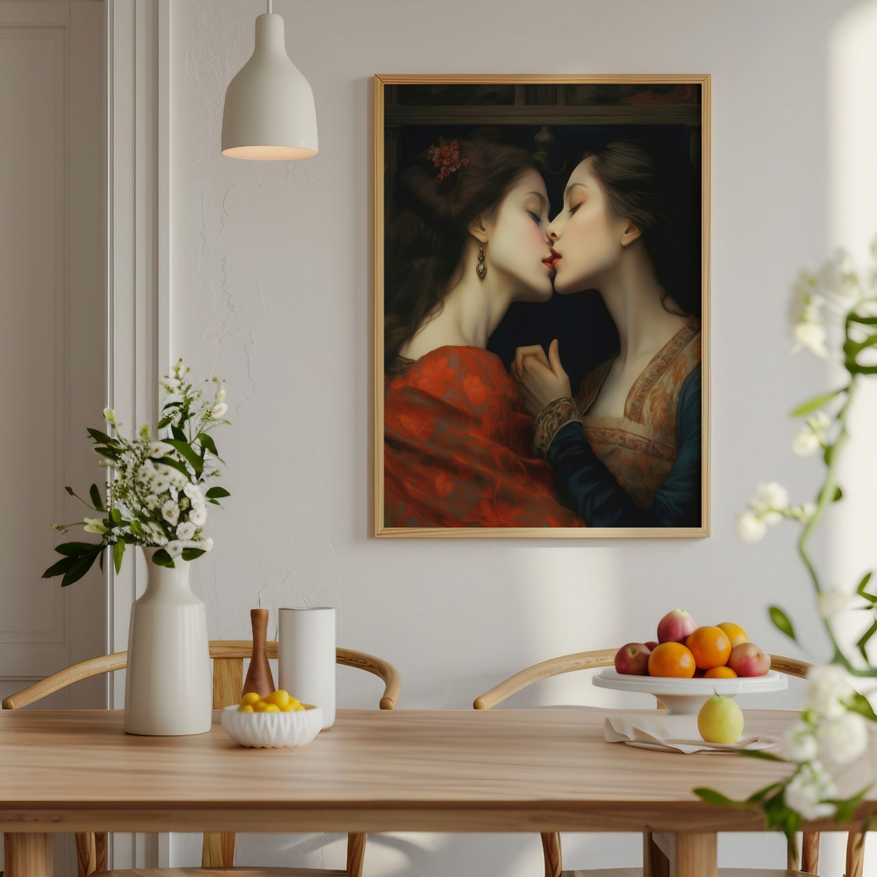 Sapphic Kiss Oil Painting | Classic Lesbian Art