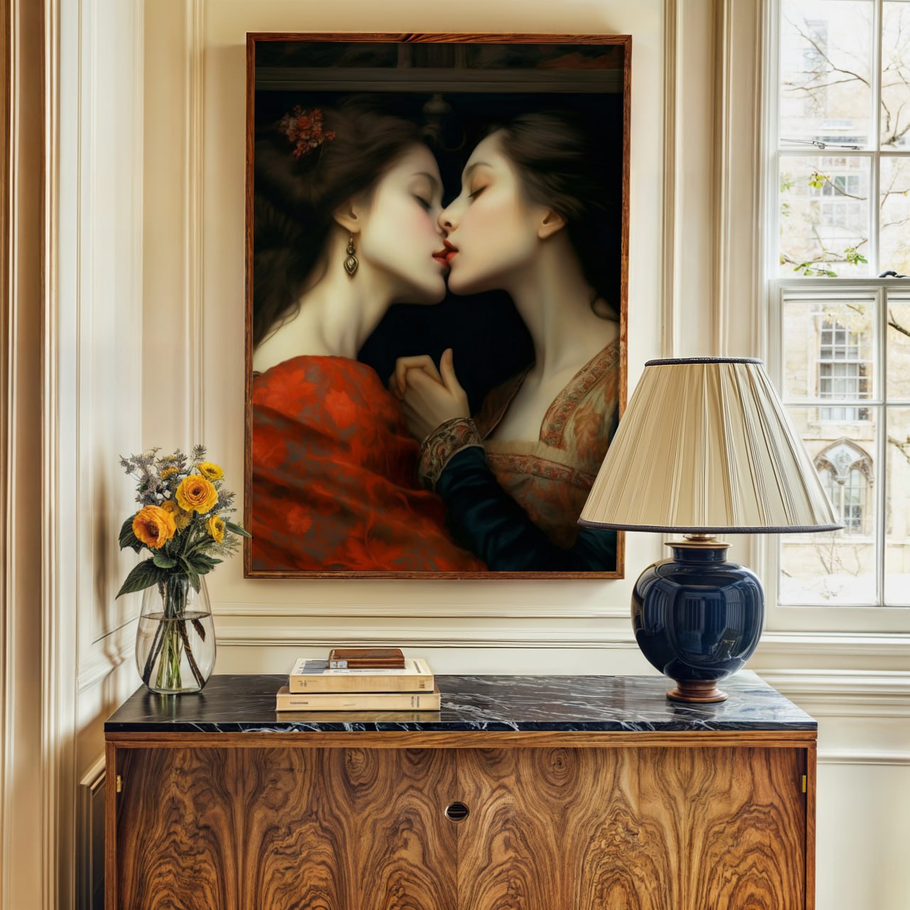 Sapphic Romantic Art | Lesbian Oil Painting Vintage Style