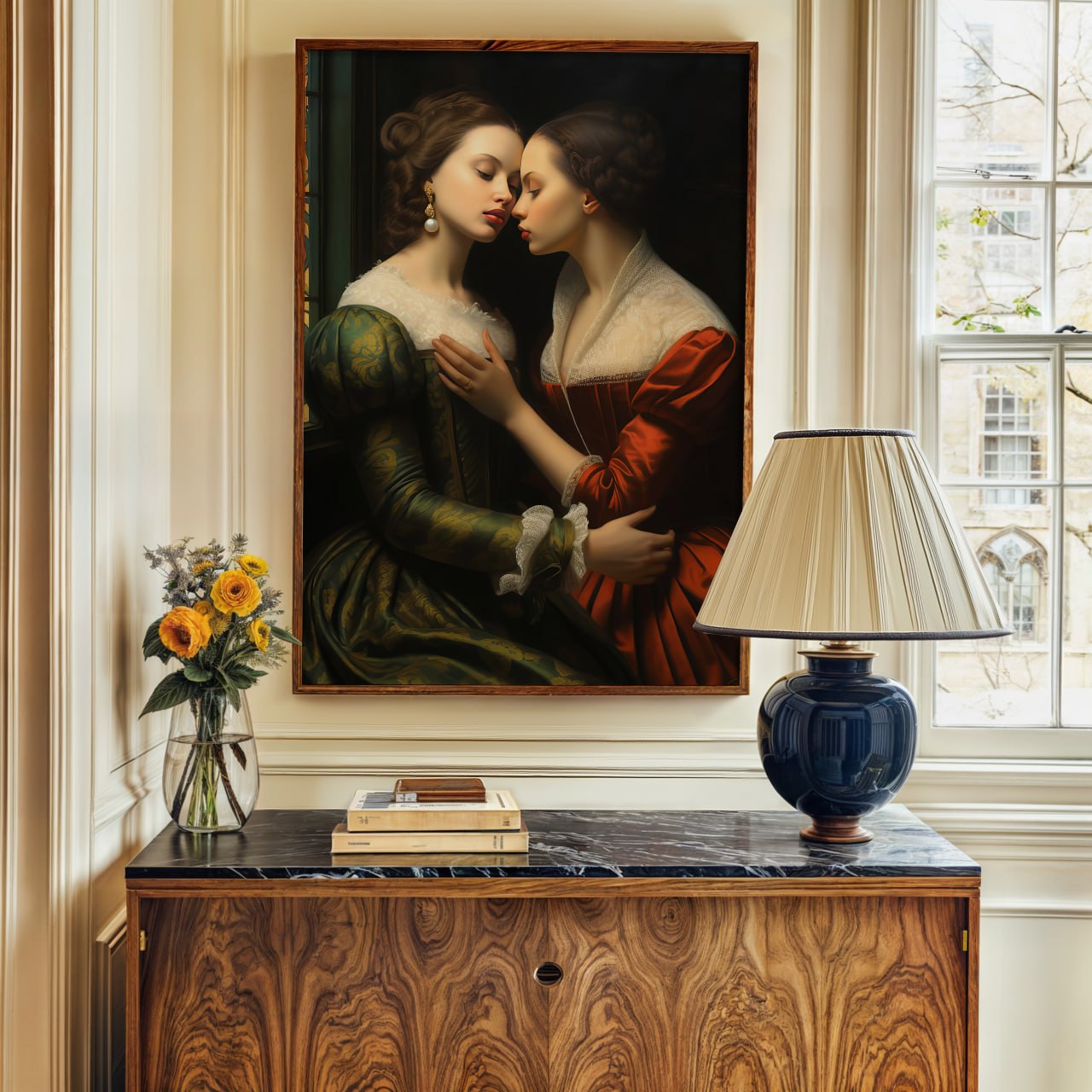 Romantic Lesbian Oil Painting | Classic Sapphic Art Print