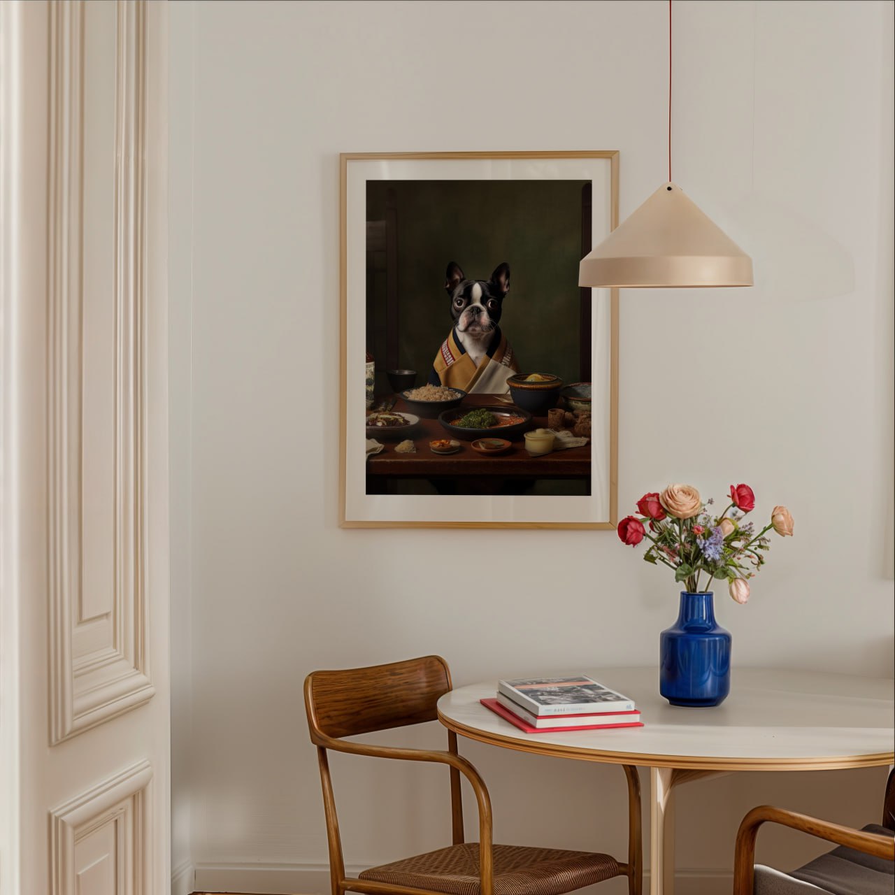 Boston Terrier Dining Scene | Quirky Pet Lovers Wall Art