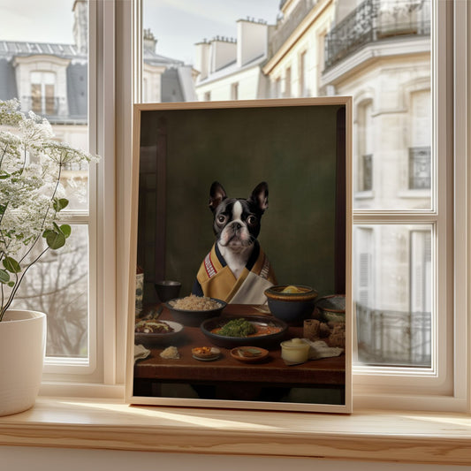 Boston Terrier Dining Scene | Quirky Pet Lovers Wall Art