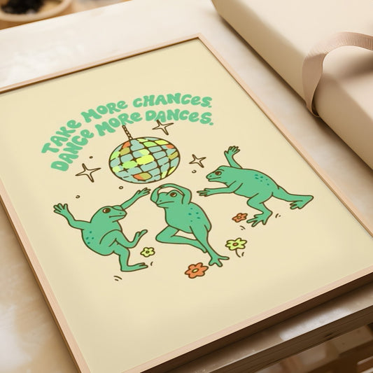 Retro Dancing Frogs Poster | Playful Aesthetic Wall Art