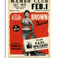 A vintage concert poster featuring Ruth Brown in a full-body black-and-white photograph, smiling confidently in a stylish dress. The background has bold red and cream colors with classic retro typography announcing her performance at the "Mambo Club." Additional details about the show, including featured hits and supporting artist "Paul Williams and His Orchestra," are displayed in a mix of fonts and design elements, creating a nostalgic mid-century aesthetic.