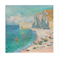 An Impressionist painting showing a summer beach with soft waves rolling onto the shore. The sandy beach is dotted with figures walking along the water, while the warm sunlight creates a golden glow on the surface of the water. The scene conveys a peaceful and idyllic moment by the sea.