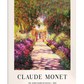 An Impressionist painting by Claude Monet depicting a flower-filled pathway in his garden at Giverny, leading toward a house. The lush greenery and colorful flowers create a serene and peaceful atmosphere, with sunlight illuminating the vibrant blooms along the path. Monet’s signature use of light, texture, and color brings the tranquil beauty of nature to life in this timeless work of art.