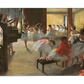 An Impressionist oil painting depicting a large ballet class in a spacious dance studio. Young ballerinas dressed in white tutus practice their movements while a dance instructor observes. The room is bathed in warm natural light, and the lively scene captures a sense of movement and elegance.