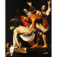 A dramatic Baroque oil painting depicting Christ’s lifeless body being lowered into a stone tomb by two men, surrounded by grieving figures. The Virgin Mary, Mary Magdalene, and another woman raise their hands in sorrow. The use of deep shadows and bright highlights emphasizes the emotional intensity of the scene.

