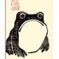 A traditional Japanese sumi-e ink painting depicting a frog whose body seamlessly forms an Enso circle. The artwork features earthy brown brushstrokes on a white background, symbolizing balance and simplicity.